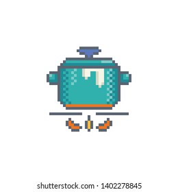 Pixel art pot icon. Kitchen utensils vector sign for web, mobile design and 8 bit games.