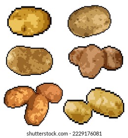 pixel art potato set isolated on white background