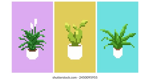 pixel art potted plants background	