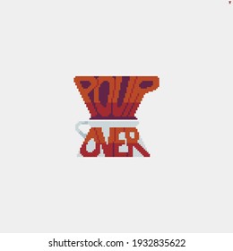 Pixel art pourover coffee lettering in shape of brewing device