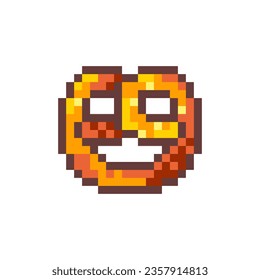 Pixel Art Pretzel. Retro 8 bit Style Bretzel Pastry Illustration. Ideal for Sticker, Retro Decorative Element, Game Asset, Emoji, Patch or Cute Geek Avatar. French Bretzel.