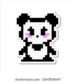  Pixel arte para imprimir en diferentes productos, comunicación de redes sociales. Ilustración vectorial aislada linda del oso panda en el fondo blanco.