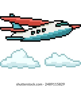 pixel art of private airplane fly isolated background