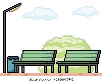 pixel art of public park bench