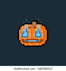 Pixel art pumpkin head with blue flame eyes.8bit.halloween.