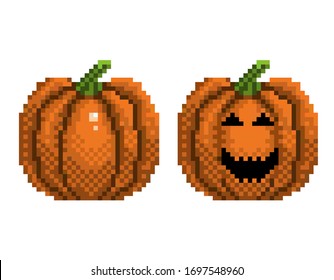 pixel art pumpkin icon. 32x32 pixels. Vector illustration on a white background.