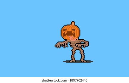 Pixel art pumpkin monster character.