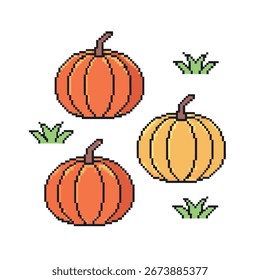 Pixel Art Kürbisse Gras Orange