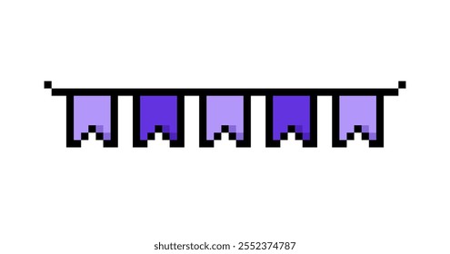 Pixel art purple brazilian festa junina decoration flags and banners vector icon for 8bit game on white background