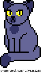 Pixel Art Purple Cat with Yellow Eyes