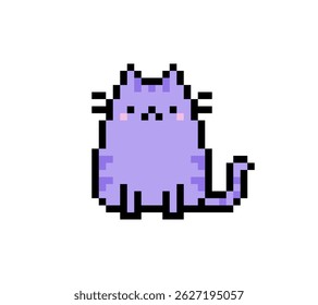 Pixel art purple cute cat sitting pose. pixel art cat, pet, animal.