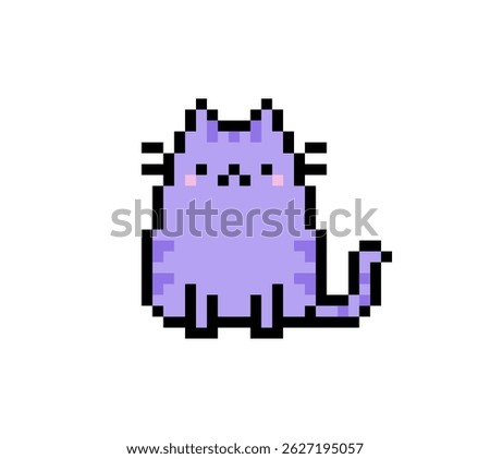 Pixel art purple cute cat sitting pose. pixel art cat, pet, animal.