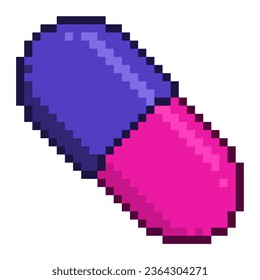 Pixel Art Purple and Pink Pharmacy Pill Icon, Isolated