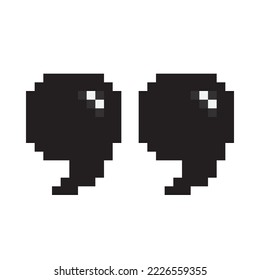 Pixel art quote marks icon. Discussion comma, news quotation and comment message. Game design quote icon. Black quotation marks. Isolated discussion comma. Vector