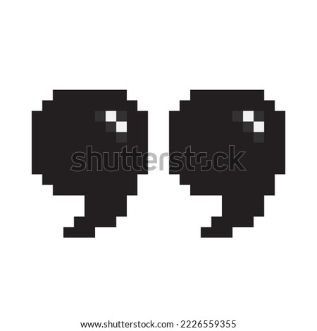Pixel art quote marks icon. Discussion comma, news quotation and comment message. Game design quote icon. Black quotation marks. Isolated discussion comma. Vector