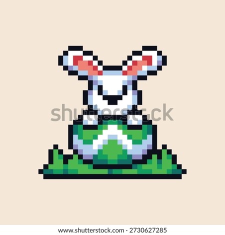 Pixel art of a rabbit coming out of an egg, used for Easter Day celebrations