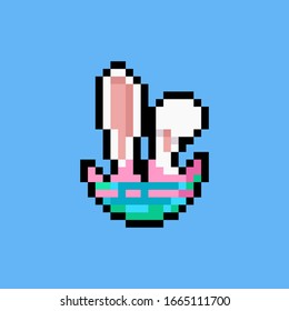 Pixel art rabbit ears in egg shell icon.