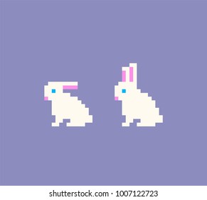 Pixel art rabbit icons. Easter bunny. Vector illustration