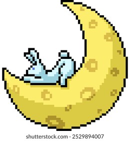 pixel art of rabbit on moon isolated background