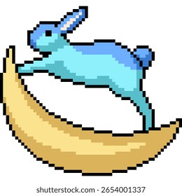 Pixel Kunst von Kaninchen laufen auf Mond, isolierter Hintergrund