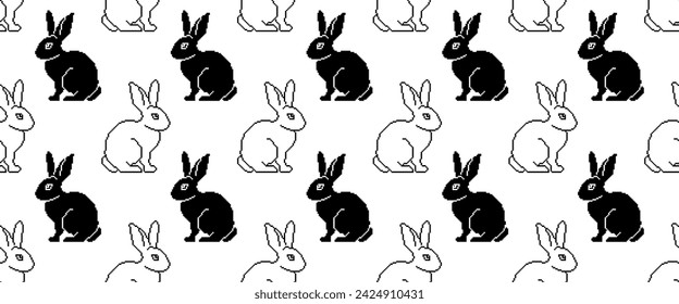 pixel art rabit seamless pattern