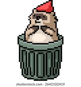 pixel art of raccoon garbage can house isolated background