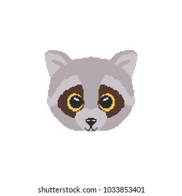 Pixel art, raccoon on white background. Children's toy. Logo.