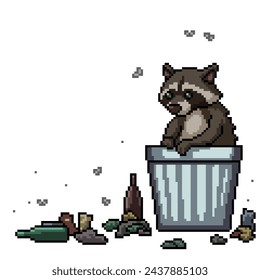 pixel art of raccoon trash dirty isolated background