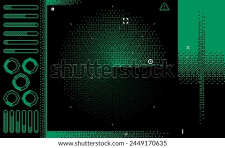 Pixel art radar screen. Digital tracking system dashboard interface, retro 8bit game style
