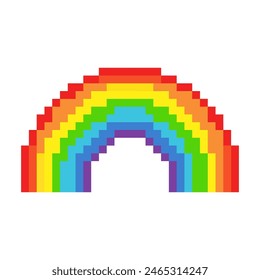 pixel art rainbow arch vector illustration, isolated on white