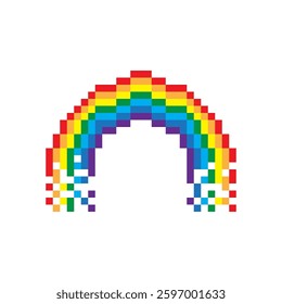 Pixel art rainbow. Color spectrum arch. Retro vector design. White background.