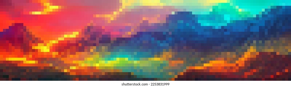 Pixel art rainbow sky background