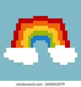 pixel art rainbow with a white cloud. The rainbow is bright and colorful, and the cloud is fluffy and white. design for all business