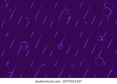 Pixel Art Rainy Night Dark Purple Background with Drops and Glittering Effects