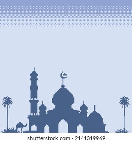 pixel art ramadan background with shadow mosque and beautiful sky full of stars