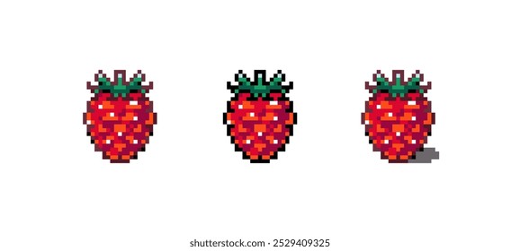 Ilustração do Vetor de Ícone de Framboesa da Pixel Art. Adesivo Isolado Gráfico Red Berry. Framboesa retrô de 8 bits para videogame, celular, web. Food Digital Element. Ativo de arte digital