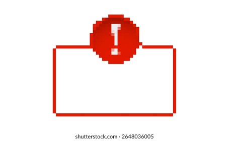 Pixel art red alert icon with exclamation mark in 8 bit style catches attention with retro charm.