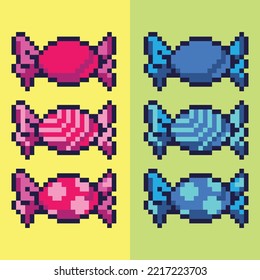 Pixel art. Red and blue candy colection