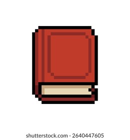 Pixel art red book icon in 8-bit style, ideal for retro games, digital education designs, minimal UI, and vintage school illustrations.

