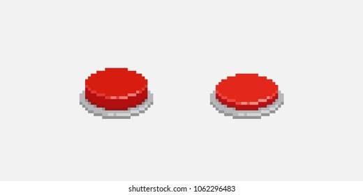 Pixel art red button, inactive and pushed animation