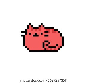 Pixel art of red cat lying on white background. animal pixel art, cat, pet.