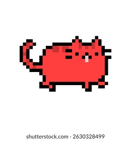 Pixel art red cat walking pose isolated on white background