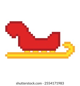 Pixel art red Christmas sleigh with yellow runners Vector