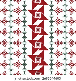 Pixel art flor roja sobre fondo blanco Fondo de pantalla oriental sin patrón. ornamento. Étnico. estilo de la decoración. ornamento geométrico. Vector sin patrón. manta, alfombra. Tela de la alfombra tejida