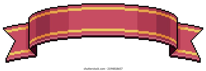 Pixel art red and gold ribbon. red band stripe curved band vector icon for 8bit game on white background