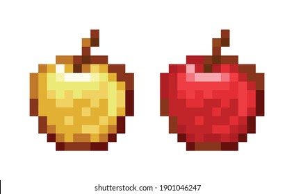 Pixel Art of Red  Golden Apples. Editable vector file.