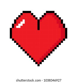 Pixel art red heart isolated on white background. Concept Game Art.