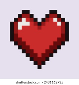 Pixel art red heart isolated on white background. Vector 8-bit hearts shape. Cartoon love symbol background. Retro icon, 8-bit video game concept