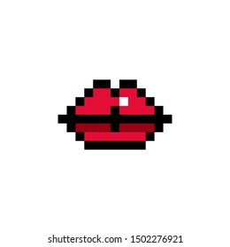 Pixel art red lips 8-bit style - isolated vector illustration