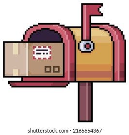 Pixel Art Red Mailbox Parcel Cardboard Stock Vector (Royalty Free ...